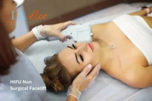 Woman having Hi-Fu to reduce wrinkles Kensington and Chelsea.